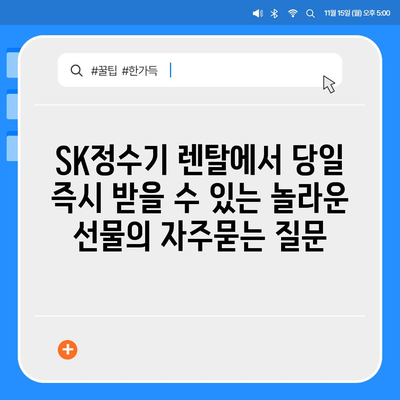 SK정수기 렌탈에서 당일 즉시 받을 수 있는 놀라운 선물