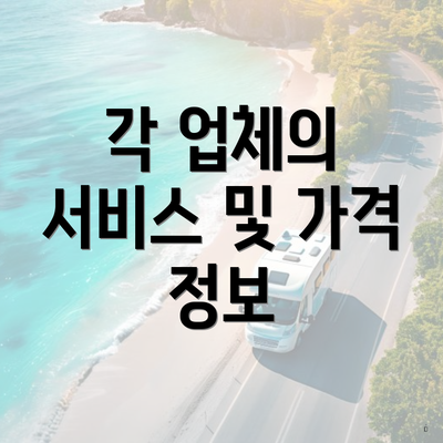 각 업체의 서비스 및 가격 정보